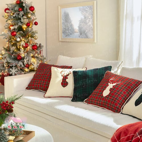 1421 كوشن الغزال كاروهات كحلي أخضر مع حشوة