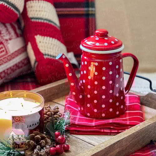 7725 ابريق معدني أحمر منقط