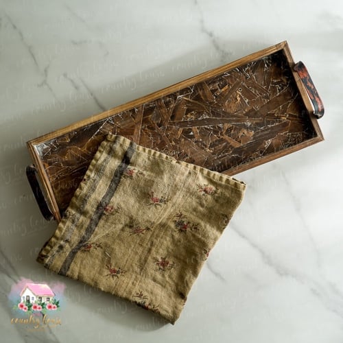 3176 صينية خشبية مستطيلة بحواف ومسكة حديد