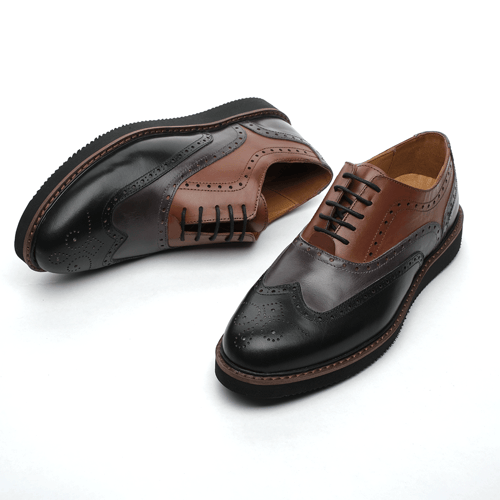 جزمة أوكسفورد بنقشة وينجتيب – جلد ثلاثي الألوان