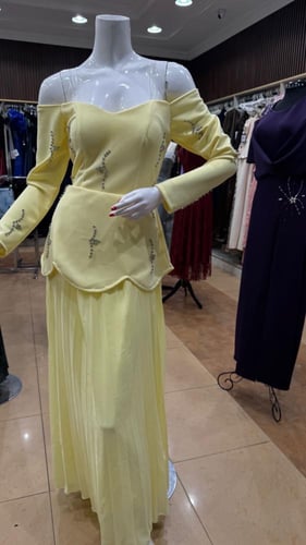 فستان ليموني وعودي فصوص