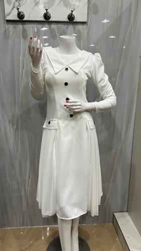 فستان ميدي ابيض ب اكمام