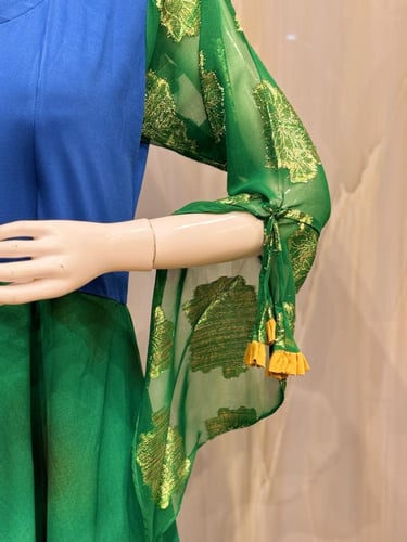 فستان تفصيل ازرق و اخضر