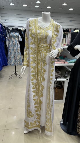 جلابيه قفطان مغربي ابيض من قطعتين