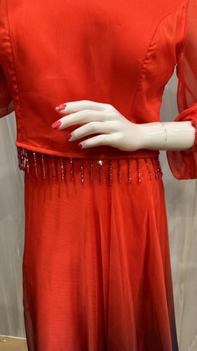 قطعتين تنوره و بلوزه اورنج و ازرق مموج