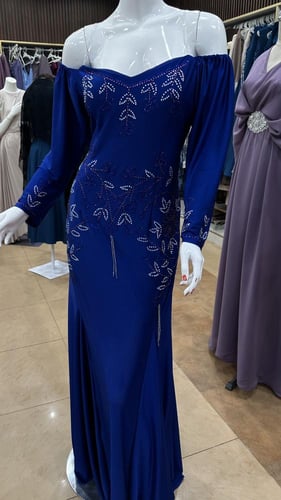 فستان نيلي استرتش كريستال ابيض و احمر