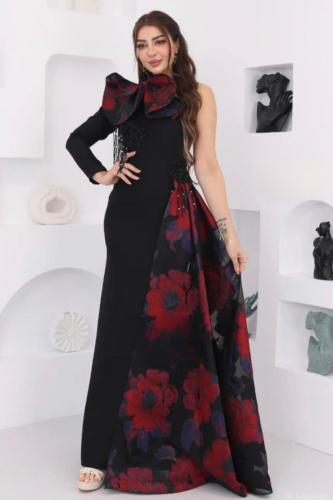 فستان سهره اسود ملكي بتصميم روماني كُم احرام