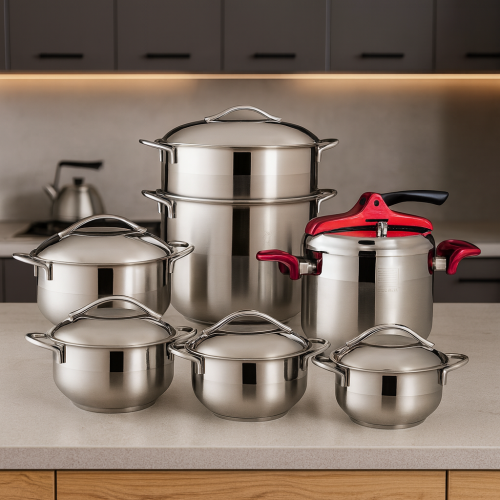 طقم قدور استيل تركي 18/10 , 13 قطعة