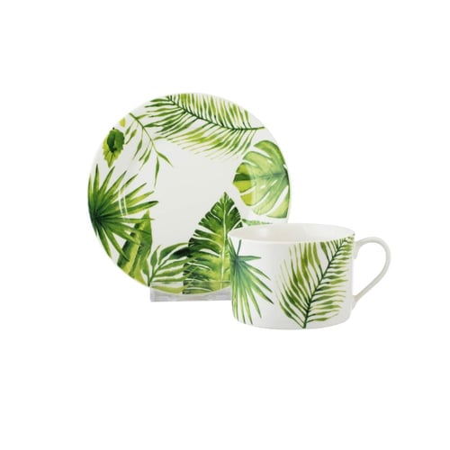 طقم سفرة بورسلان فاخر 40 قطعة اوراق الشجر اخضر 6 ا...