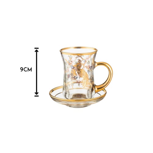 طقم شاي كريستال تركي فاخر 6 كاسات + 6 صحون