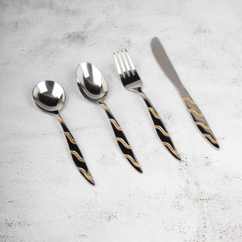 طقم شنطة ملاعق بصندوق خشب شكل بيانو 84 قطعة