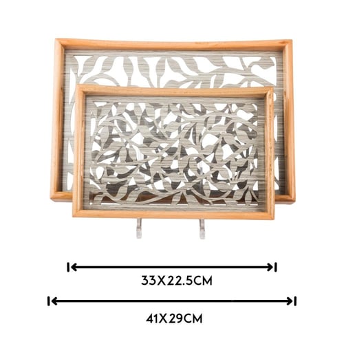 طقم صواني تقديم خشبية باللون الرمادي أرضية من الاك...