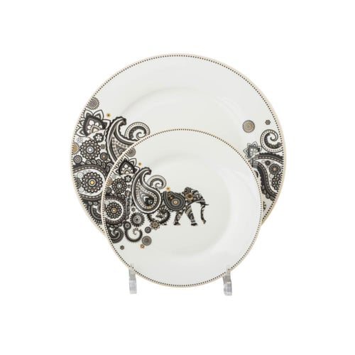 طقم سفرة بورسلان فاخر 40 قطعة مزخرف اسود 6 اشخاص