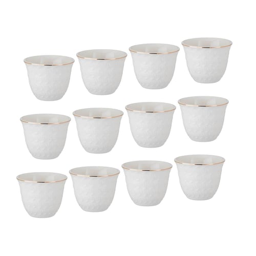 طقم فناجين قهوة عربي بورسلان منقوش بخط ذهبي 12 قطع...