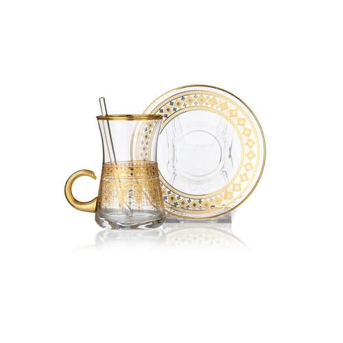 طقم كريستال تركي 76 قطعة مزخرف ذهبي