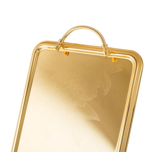 طقم صواني مستطيل زهرة اللوتس 3 قطع ذهبي