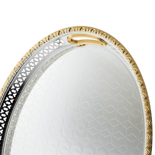 طقم صواني بيضاوي مزخرف 3 قطع فضي ذهبي