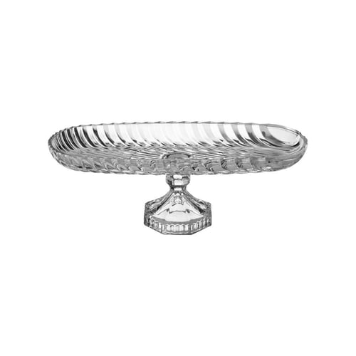 صحن تقديم بيضاوي من الزجاج بقاعدة 32 سم