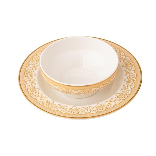 طقم سفرة نيو بون شاينا بنقشات ذهبية 28 قطعة 6 اشخا...