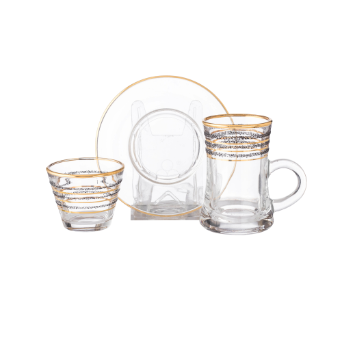 طقم فناجين شاي وقهوة 36 قطعة مثلج ذهبي واسود 12 شخ...