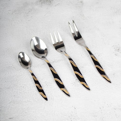 طقم شنطة ملاعق بصندوق خشب شكل بيانو 84 قطعة