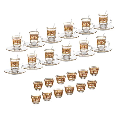 طقم شاي وقهوة 48 قطعة زجاج ذهبي تراثي