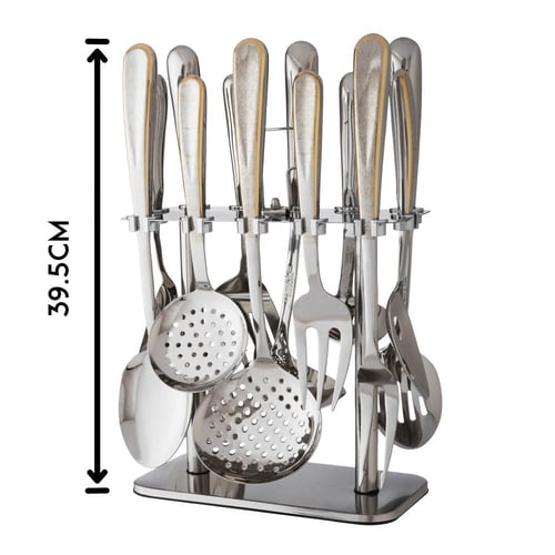 طقم ملاعق غرف استانلس استيل 12 قطعة نقش فضي ذهبي