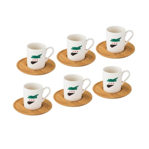 طقم فناجين قهوة تركي بديكور العلم السوري 6 اشخاص ب...