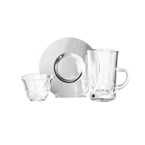 طقم كاسات شاي وقهوة عربي فاخر منقوش صحن استيل 6 اش...