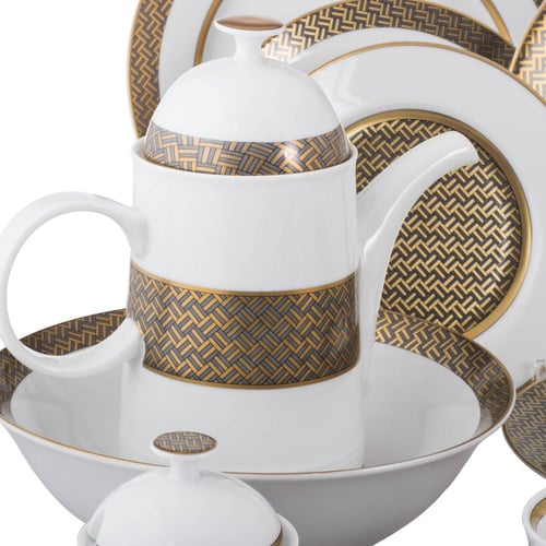 طقم سفرة بورسلان فاخر ذهبي 106 قطعة