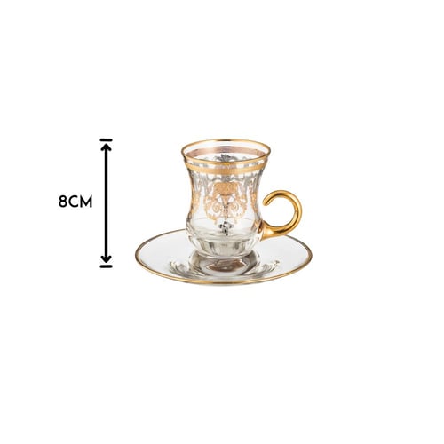 طقم شاي كريستال تركي فاخر 6 كاسات + 6 صحون