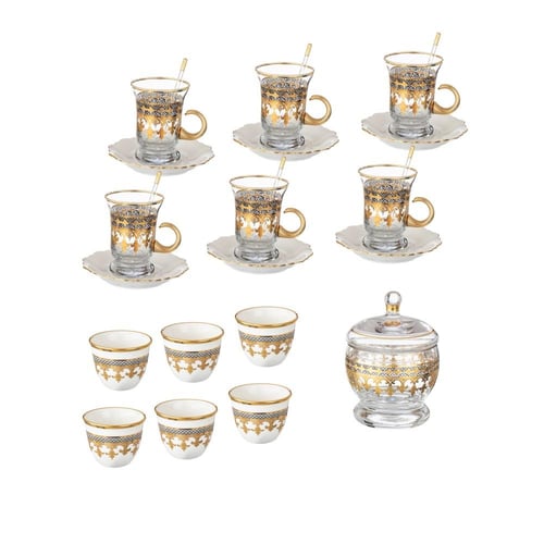 طقم شاي وقهوة 25 قطعة زجاج تركي