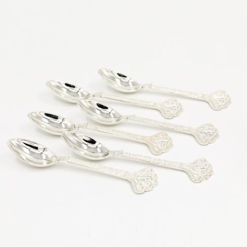 طقم ملاعق حلويات طاووس فضي 6 قطعة