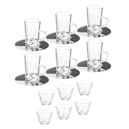 طقم كاسات شاي وقهوة عربي فاخر منقوش صحن استيل 6 اش...