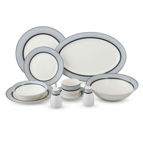 طقم سفرة بورسلان فاخر 40 قطعة مخطط ازرق 6 اشخاص