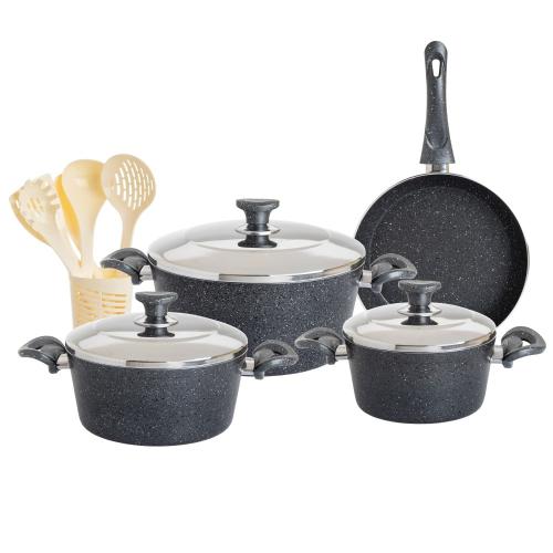 طقم قدور جرانيت تركي 13 قطعة لون رمادي