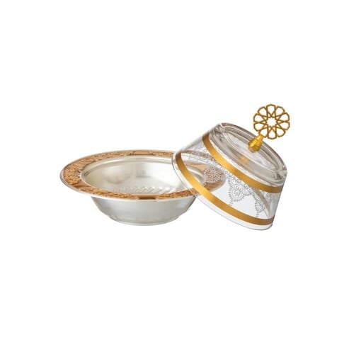 تمرية معدن فضي وذهبي بغطاء زجاج تركي