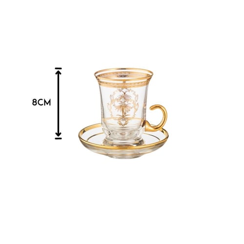 طقم شاي كريستال تركي فاخر 6 كاسات + 6 صحون