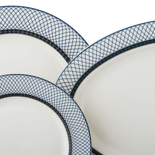 طقم سفرة بورسلان فاخر 40 قطعة مخطط ازرق 6 اشخاص