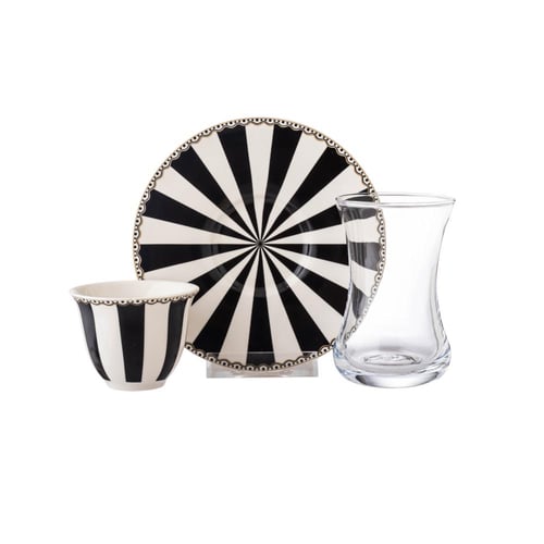 طقم شاي وقهوة 18 قطعة نقش ابيض واسود 6 اشخاص