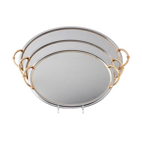 طقم تباسي تقديم بيضاوية من الكروم بيد ذهبي 3 قطع