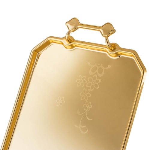 طقم صواني مستطيل نقش زهور 3 قطع ذهبي