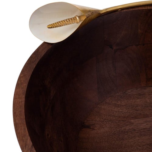 زبدية تقديم خشب هندي كبير مع بروش ذهبي