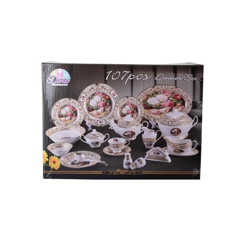 طقم سفرة بورسلان فاخر 107 قطعة