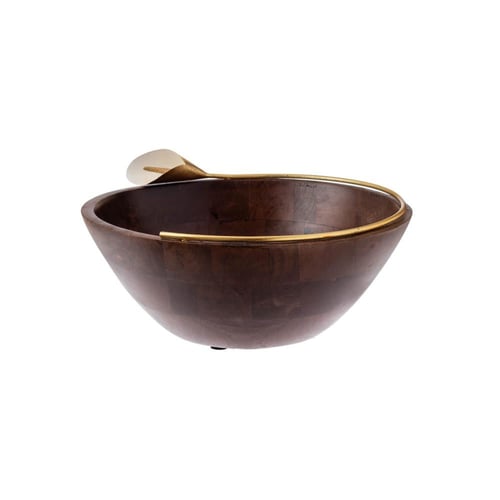 زبدية تقديم خشب هندي كبير مع بروش ذهبي