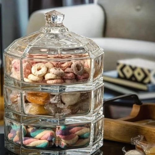 مطبقية حلويات زجاج شفاف 3 طبقات