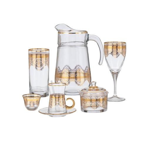 طقم كريستال 76 قطعة ذهبي تركي