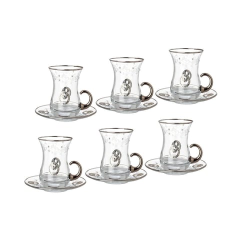 طقم كاسات شاي فضي كريستال تركي