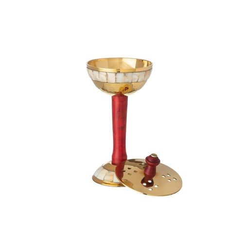 مبخرة نحاس هندي ذهبي بستاند خشب