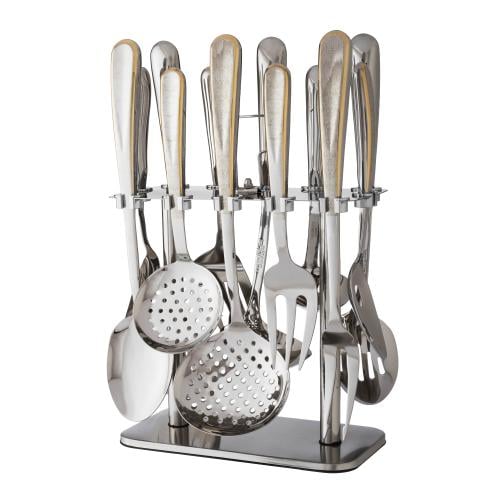 طقم ملاعق غرف استانلس استيل 12 قطعة نقش فضي ذهبي